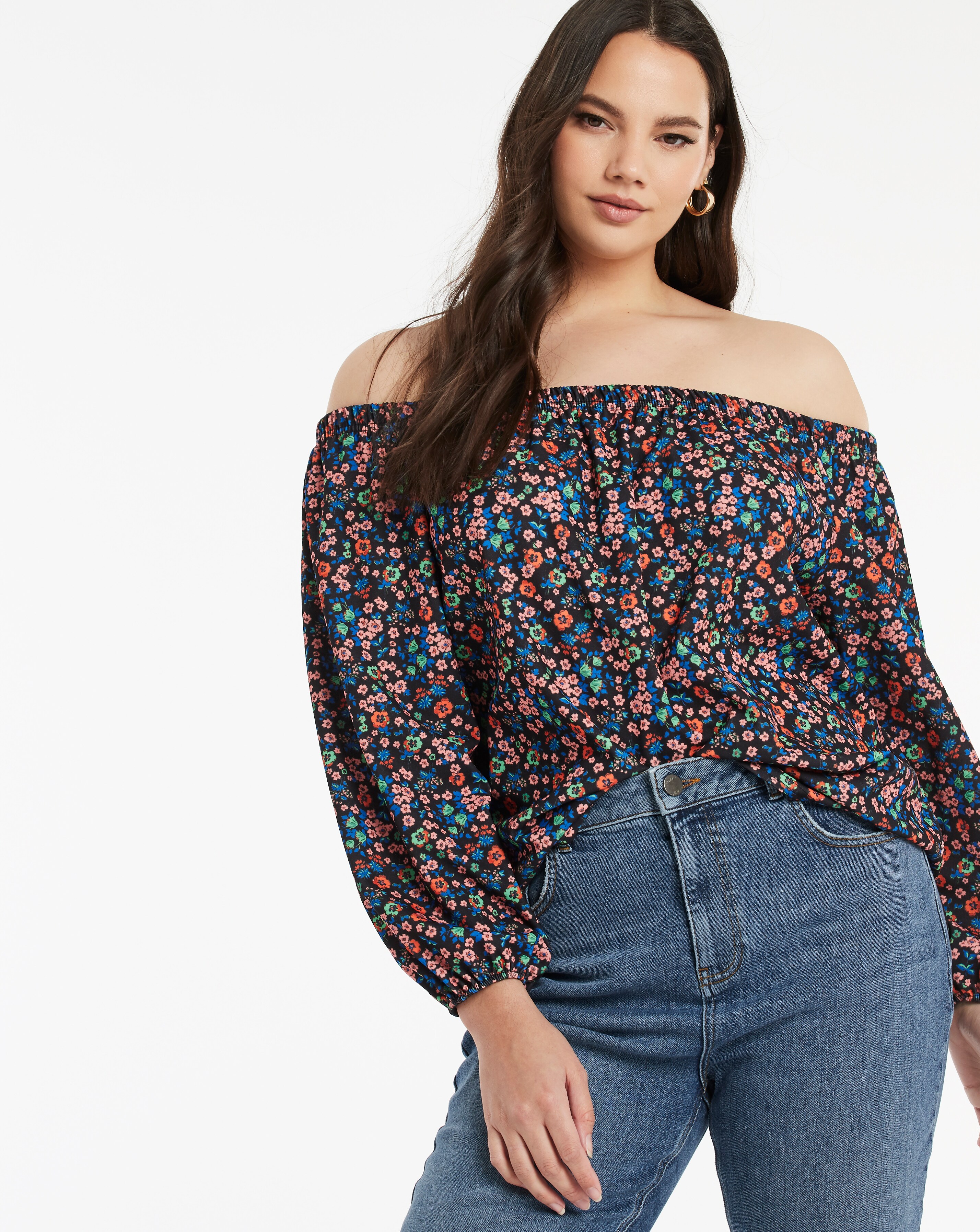 Floral Print Long Sleeve Bardot | Simply Be