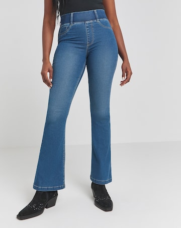 Mid Wash Flared Pull On Jeggings