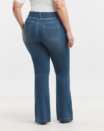 Mid Wash Flared Pull On Jeggings