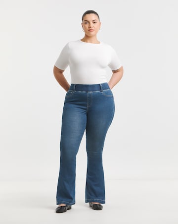 Mid Wash Flared Pull On Jeggings