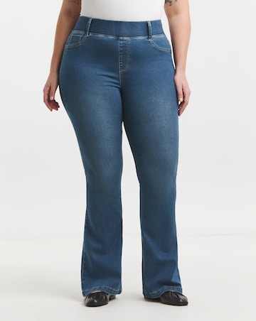 Mid Wash Flared Pull On Jeggings