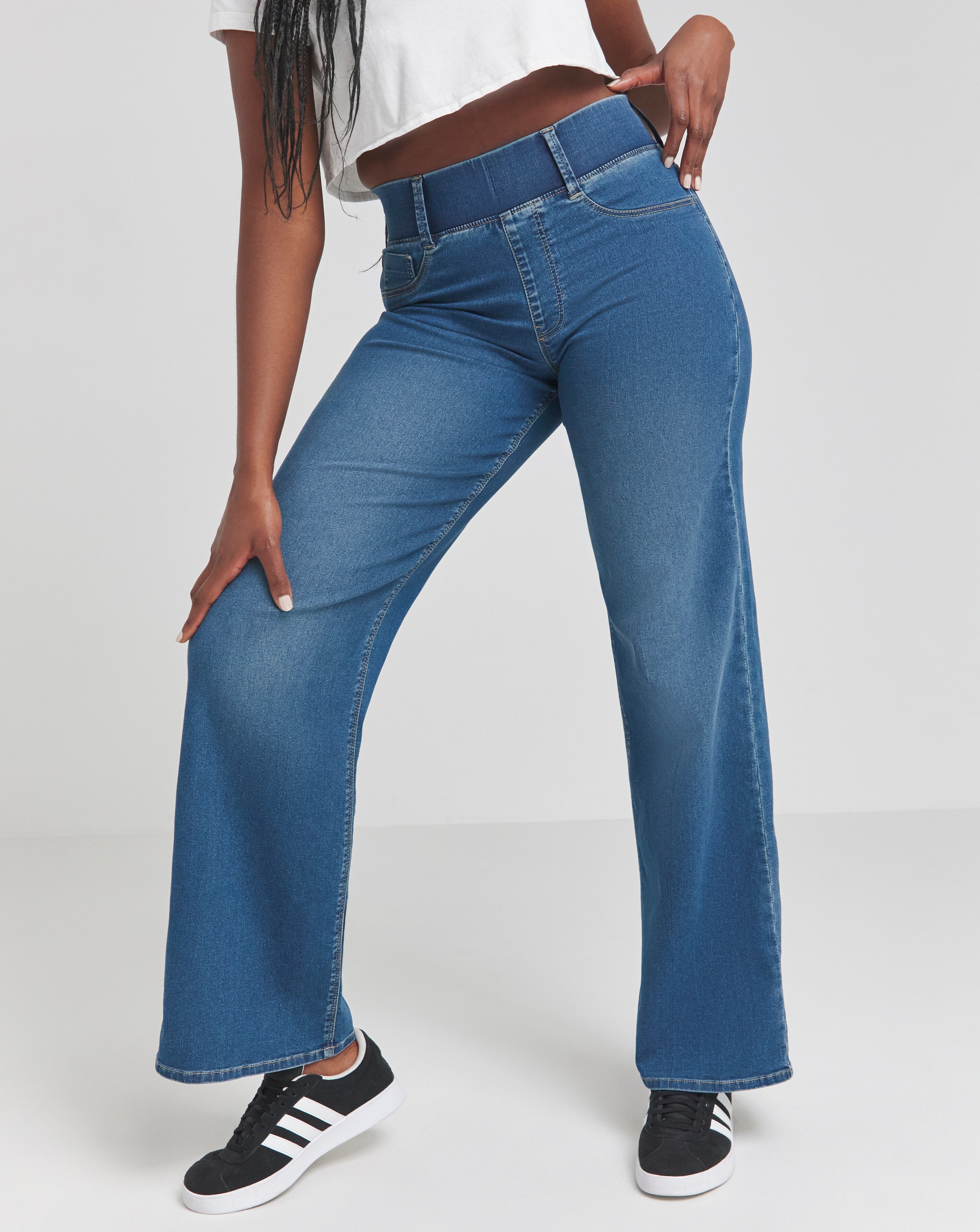 Mid Wash Wide Leg Pull On Jegging Simply Be