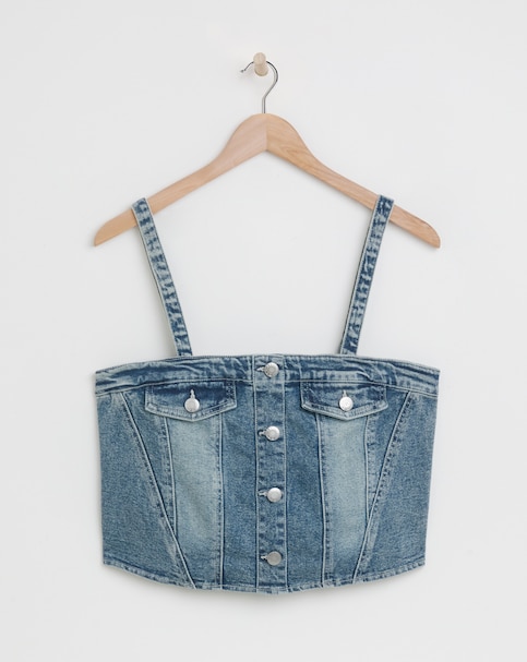 Dark Wash Seamed Detail Denim Corset - Dark Wash